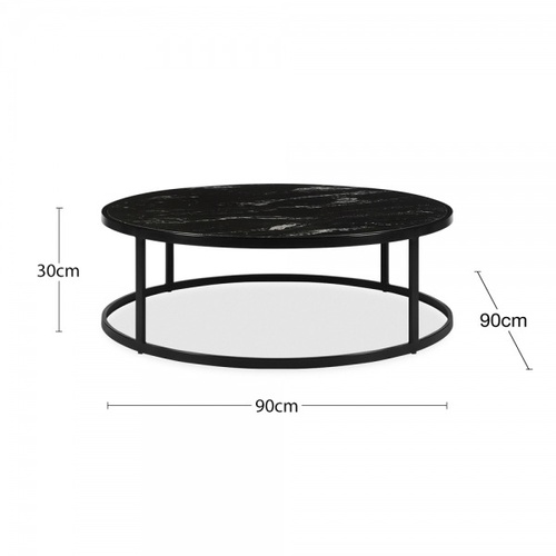 BÀN SOFA TRÒN CHÂN SẮT - MẶT ĐÁ ĐEN, TRẮNG VÂN MÂY - BTSF2409-02