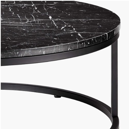 BÀN SOFA TRÒN CHÂN SẮT - MẶT ĐÁ ĐEN, TRẮNG VÂN MÂY - BTSF2409-02