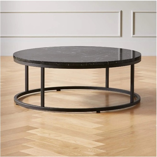 BÀN SOFA TRÒN CHÂN SẮT - MẶT ĐÁ ĐEN, TRẮNG VÂN MÂY - BTSF2409-02